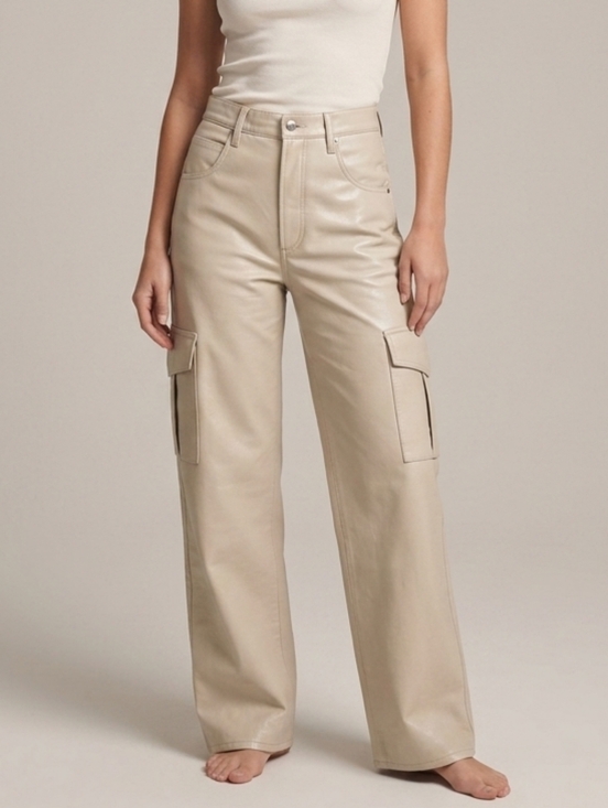 Agolde Pants - AGOLDE Women's Beige Recycled Leather Minka Cargo Lined Pants Soft 24x32